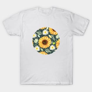 Sunflowers and Daisies | Watercolor | Green | Pattern T-Shirt